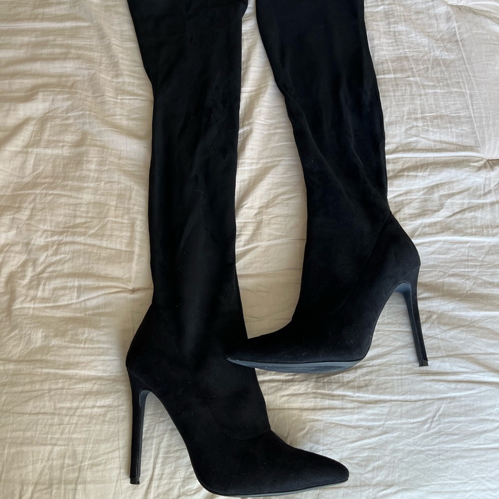 Black Liliana thigh high boots with heel